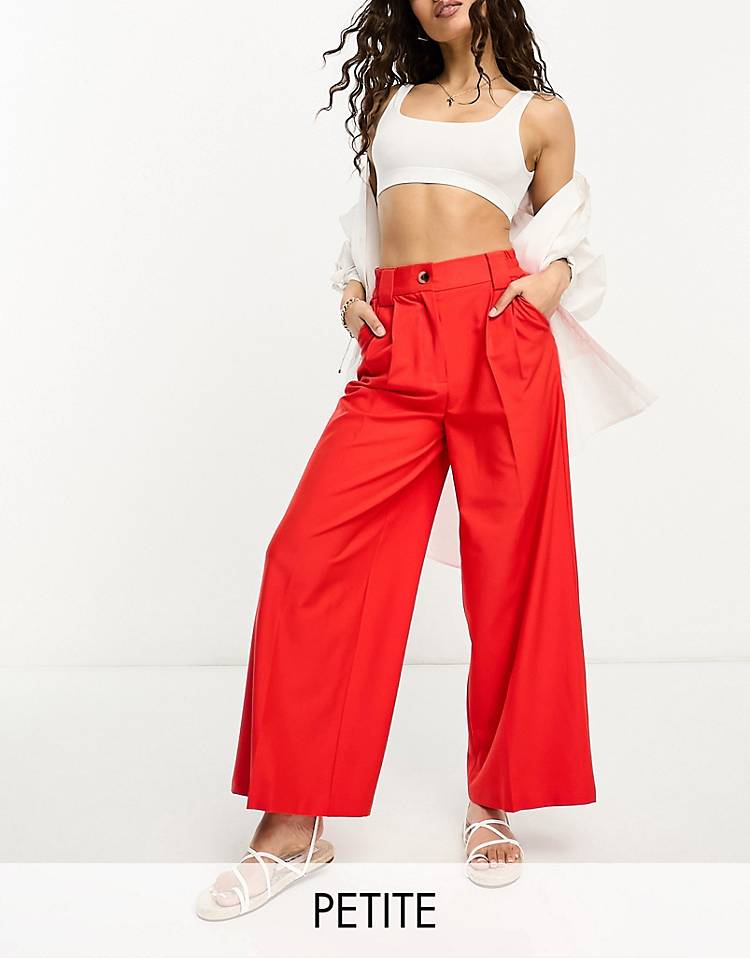 Vila Petite tailored wide leg pants in red